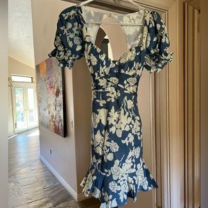 Indikah blue floral mini dress.  Backless.  Brand new.  Size small.